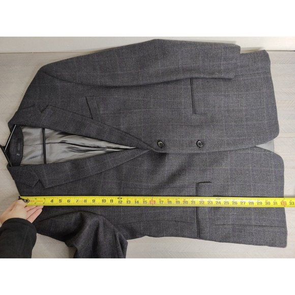 MICHAEL KORS Grey Windowpane Plaid Sport Coat Suit Blazer 44L 100% Wool - Picture 6 of 10